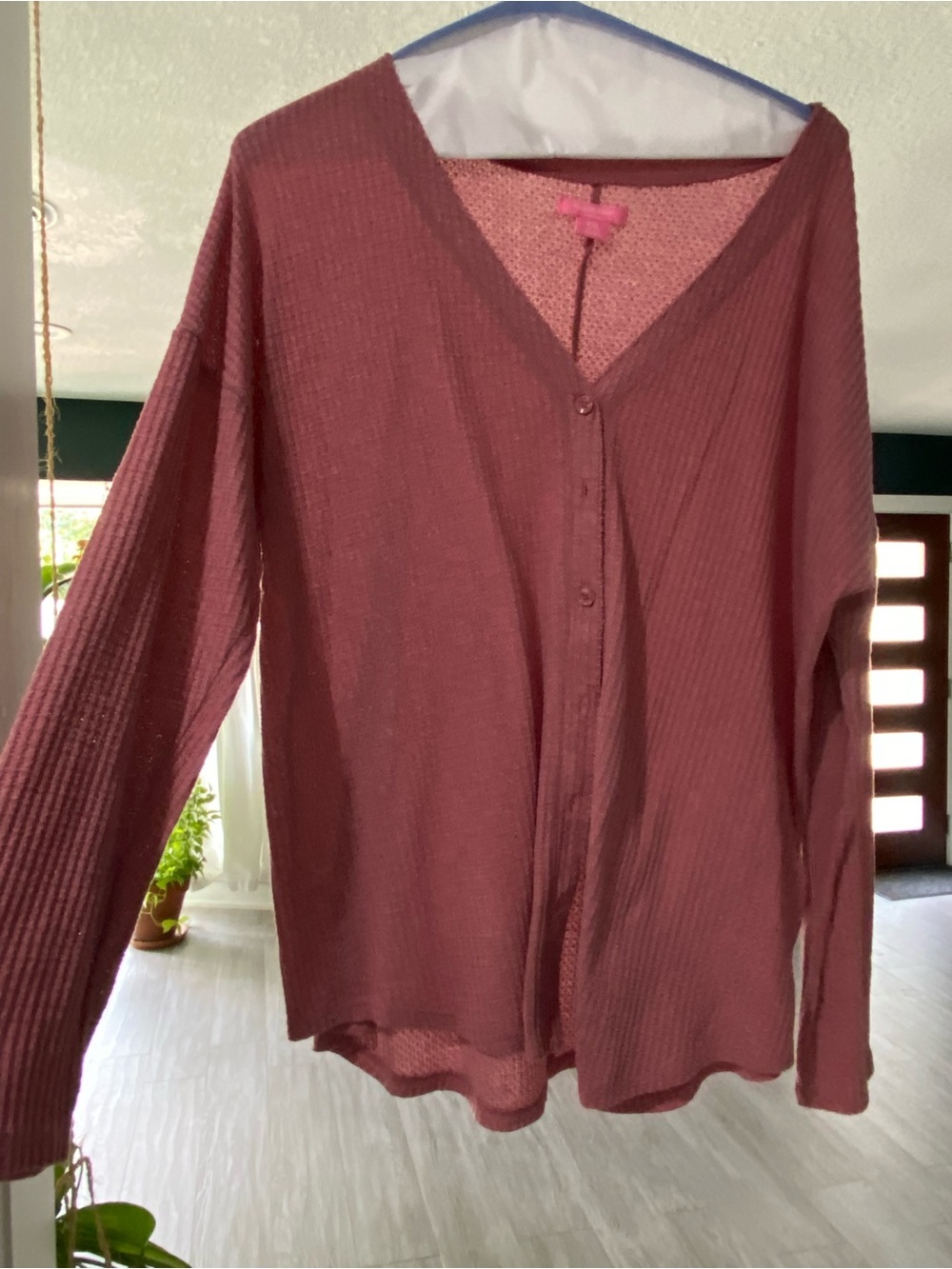 Isaac Mizrahi Mauve Ribbed V-Neck Cardigan